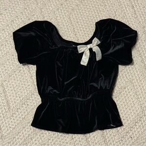 NWT, Crewcuts Peplum Black Velvet Top with Bow, size 6-7